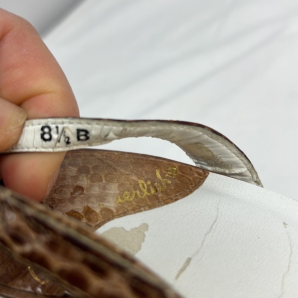 Vintage Gloria Vanderbilt Sz 8.5 Snakeskin Open Toe Heel Sandals - Picture 10 of 12